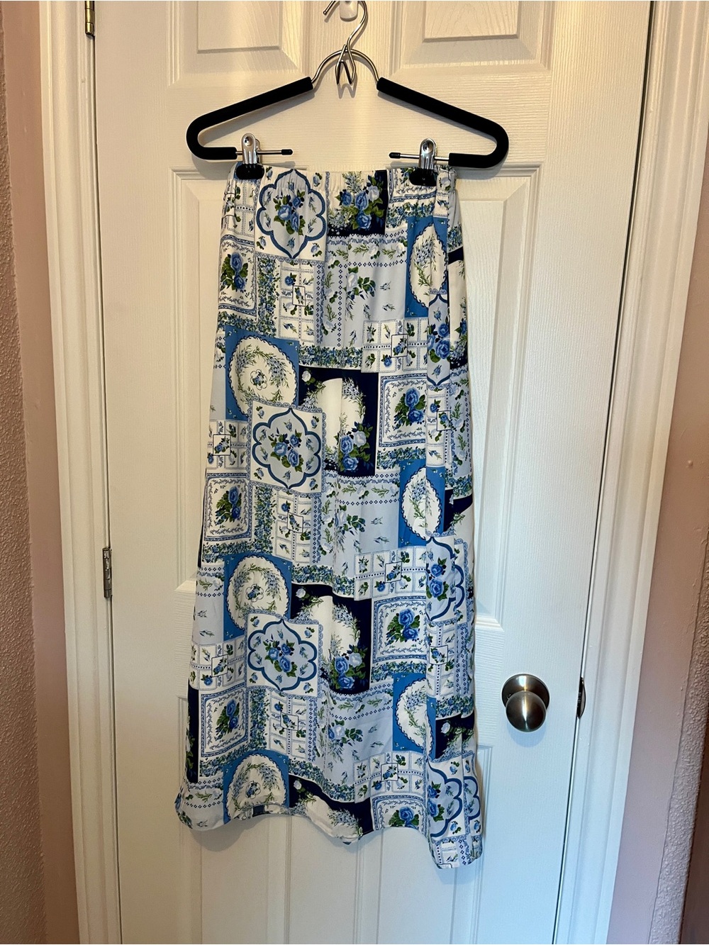 Abercrombie, patchwork style blue floral maxi skirt